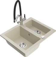 Mexen Carlos Granitspüle 1,5-Becken mit Küchenarmatur Duo, beige - 6518-69-671701-07