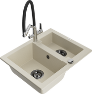 Mexen Carlos Granitspüle 1,5-Becken mit Küchenarmatur Duo, beige - 6518-69-671701-07-B