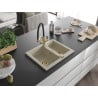 Mexen Carlos Granitspüle 1,5-Becken mit Küchenarmatur Duo, beige - 6518-69-671701-57-G