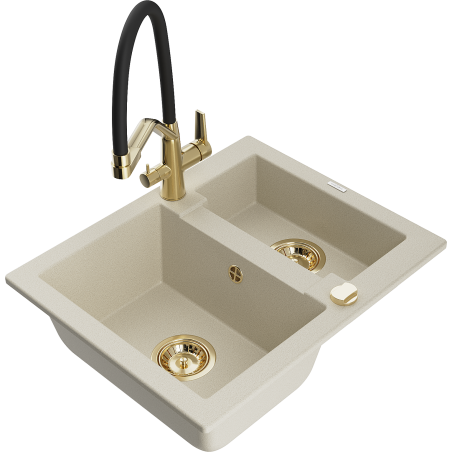 Mexen Carlos 1,5-Kammer-Granitsplülbecken mit Duo-Küchenarmatur, beige - 6518-69-671701-57-G