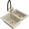 Mexen Carlos Granitspüle 1,5-Becken mit Küchenarmatur Duo, beige - 6518-69-671701-57-G