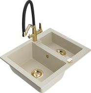 Mexen Carlos Granitspüle 1,5-Becken mit Küchenarmatur Duo, beige - 6518-69-671701-57-G