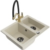 Mexen Carlos Granitspüle 1,5-Becken mit Küchenarmatur Duo, Beige - 6518-69-671701-57-B