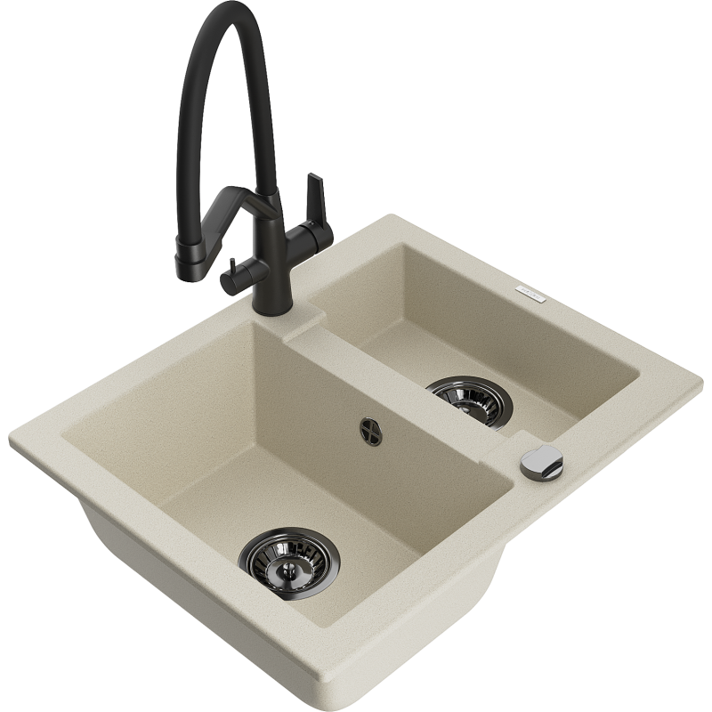 Mexen Carlos Granit-Spüle 1,5-Becken mit Duo-Küchenarmatur, beige - 6518-69-671701-70-B