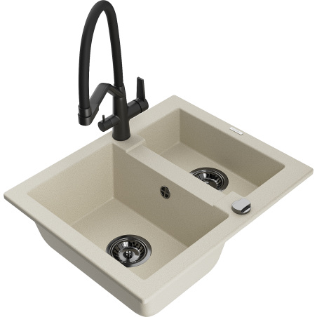 Mexen Carlos Granit-Spüle 1,5-Becken mit Duo-Küchenarmatur, beige - 6518-69-671701-70-B