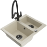 Mexen Carlos Granit-Spüle 1,5-Becken mit Duo-Küchenarmatur, beige - 6518-69-671701-70-B