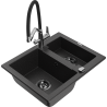 Mexen Carlos Granitspüle 1,5-Becken mit Küchenarmatur Duo, Schwarz/Silber Metallic - 6518-73-671701-07-B