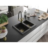 Mexen Carlos Granitspüle 1,5-fach mit Küchenarmatur Duo, schwarz/silber metallic - 6518-73-671701-57-G