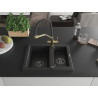 Mexen Carlos Granitspüle 1,5-fach mit Duo-Küchenarmatur, schwarz/silber metallic - 6518-73-671701-57-B
