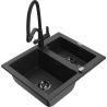 Mexen Carlos Granitspülbecken 1,5-Becken mit Küchenarmatur Duo, schwarz/silber metallic - 6518-73-671701-70-B