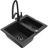 Mexen Carlos Granitspüle 1,5-Becken mit Küchenarmatur Duo, schwarz/silber metallic - 6518-73-671701-70-B