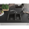 Mexen Carlos Granitspüle 1,5-Becken mit Küchenarmatur Duo, schwarz/goldener Metallic - 6518-75-671701-07-B