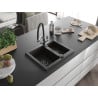 Mexen Carlos Granitspüle 1,5-Becken mit Küchenarmatur Duo, schwarz/goldener Metallic - 6518-75-671701-07-B