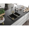 Mexen Carlos Granitspüle 1,5-Becken mit Küchenarmatur Duo, Schwarz/Gold Metallic - 6518-75-671701-57-G