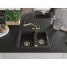 Mexen Carlos Granitspüle 1,5-Becken mit Küchenarmatur Duo, Schwarz/Gold Metallic - 6518-75-671701-57-G