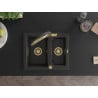 Mexen Carlos Granitspüle 1,5-Becken mit Küchenarmatur Duo, Schwarz/Gold Metallic - 6518-75-671701-57-G