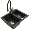 Mexen Carlos Granitspüle 1,5-Becken mit Küchenarmatur Duo, Schwarz/Gold Metallic - 6518-75-671701-57-G