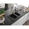 Mexen Carlos Granitspüle 1,5-beckig mit Küchenarmatur Duo, Schwarz/Gold Metallic - 6518-75-671701-57-B