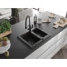 Mexen Carlos Granitspüle 1,5-Becken mit Küchenarmatur Duo, Schwarz/Gold Metallic - 6518-75-671701-70-B