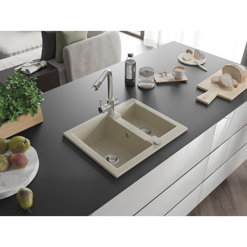Mexen Carlos Granitspüle 1,5-becken mit Küchenarmatur Duero, beige - 6518-69-671600-00