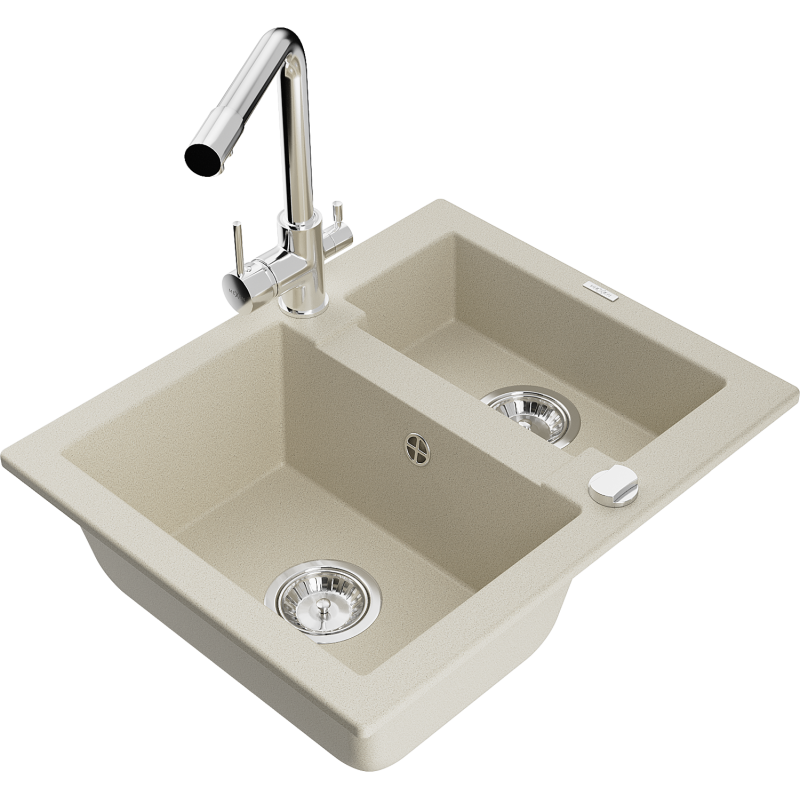 Mexen Carlos Granitspüle 1,5-becken mit Küchenarmatur Duero, beige - 6518-69-671600-00