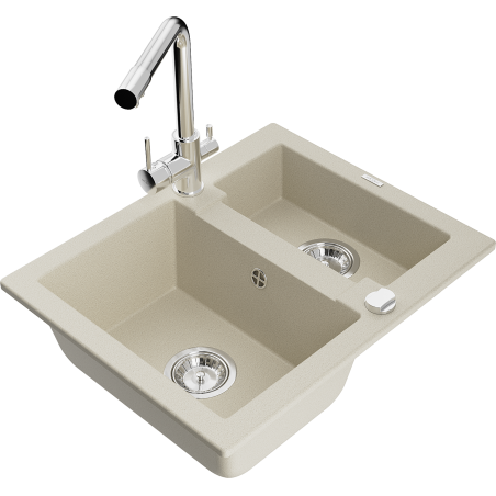 Mexen Carlos Granitspüle 1,5-becken mit Küchenarmatur Duero, beige - 6518-69-671600-00