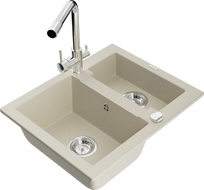 Mexen Carlos Granitspüle 1,5-becken mit Küchenarmatur Duero, beige - 6518-69-671600-00