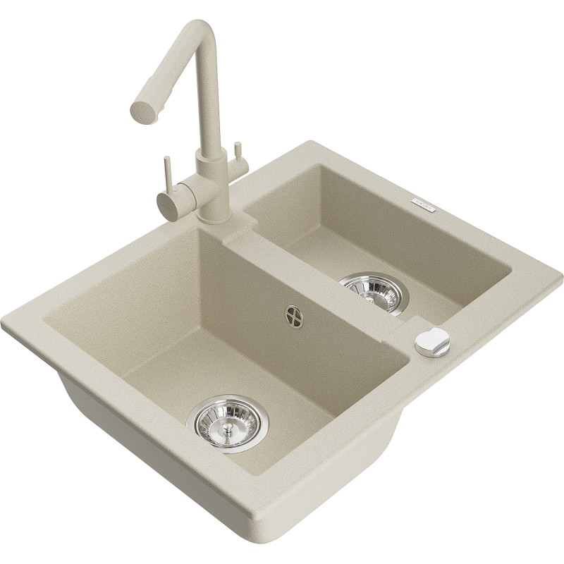 Mexen Carlos granitspüle 1,5 becken mit küchenarmatur Duero, beige - 6518-69-671600-69