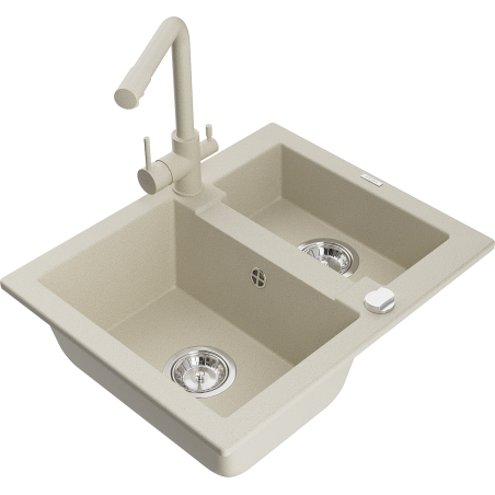 Mexen Carlos Granitspüle 1,5-fach mit Küchenarmatur Duero, beige - 6518-69-671600-69