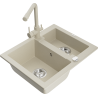 Mexen Carlos Granitspüle 1,5-fach mit Küchenarmatur Duero, beige - 6518-69-671600-69