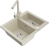 Mexen Carlos Granitspüle 1,5-fach mit Küchenarmatur Duero, beige - 6518-69-671600-69