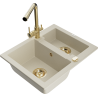 Mexen Carlos Granitspüle 1,5-fach mit Küchenarmatur Duero, beige - 6518-69-671600-50
