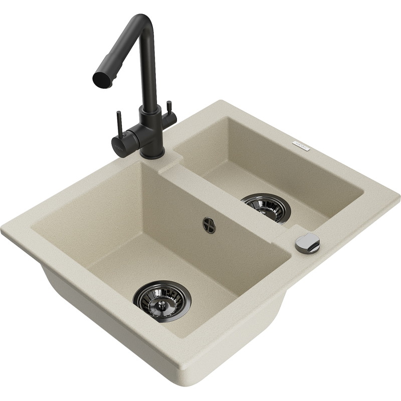 Mexen Carlos 1,5-Kammer Granitspüle mit Küchenarmatur Duero, beige - 6518-69-671600-70