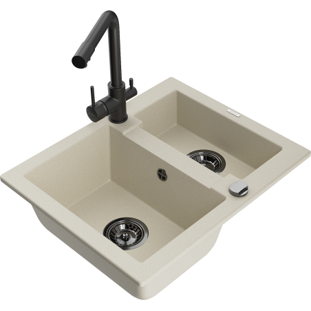 Mexen Carlos Granitspüle 1,5-fach mit Küchenarmatur Duero, beige - 6518-69-671600-70