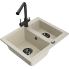 Mexen Carlos Granitspüle 1,5-fach mit Küchenarmatur Duero, beige - 6518-69-671600-70