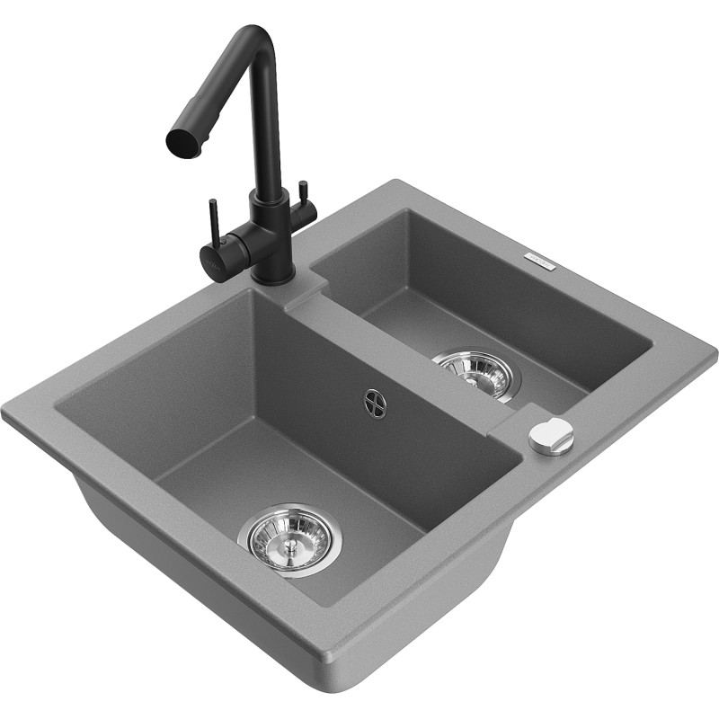 Mexen Carlos 1,5-Kammer-Graniteinbauspüle mit Küchenarmatur Duero, grau - 6518-71-671600-70