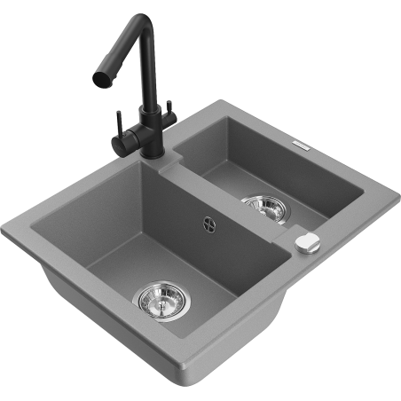 Mexen Carlos 1,5-Kammer-Graniteinbauspüle mit Küchenarmatur Duero, grau - 6518-71-671600-70