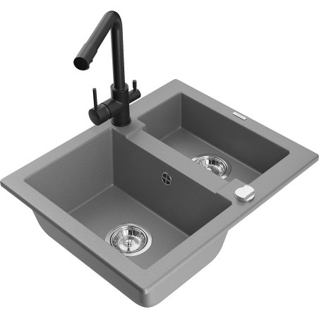 Mexen Carlos Granitspüle 1,5-Becken mit Küchenarmatur Duero, grau - 6518-71-671600-70