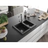 Mexen Carlos Granitspüle 1,5-Becken mit Küchenarmatur Duero, schwarz/silber metallic - 6518-73-671600-00