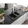 Mexen Carlos Granitspüle 1,5-Becken mit Küchenarmatur Duero, schwarz/gold metallic - 6518-75-671600-70