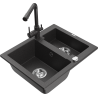 Mexen Carlos 1,5-Bowl Granitspüle mit Küchenarmatur Duero, schwarz gesprenkelt - 6518-76-671600-76