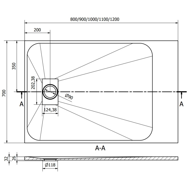 Mexen Hugo Rechteckige Duschwanne SMC 100 x 70 cm, grau - 42617010