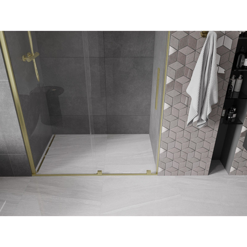 Mexen Velar Schiebetüren 140 cm, transparent, gebürstetes Gold - 871-140-000-01-55