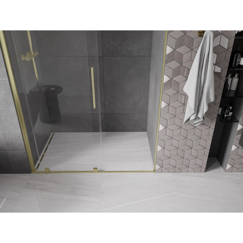 Mexen Velar Schiebetüren 140 cm, transparent, gebürstetes Gold - 871-140-000-01-55