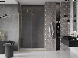 Mexen Velar Schiebeduschtür 140 cm, transparent, gebürstetes Gold - 871-140-000-01-55