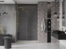 Mexen Velar Schiebeduschtür 150 cm, transparent, gold gebürstet - 871-150-000-01-55