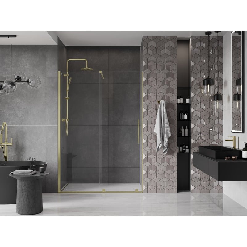 Mexen Velar Schiebetür Duschkabine 160 cm, transparent, gebürstetes Gold - 871-160-000-01-55