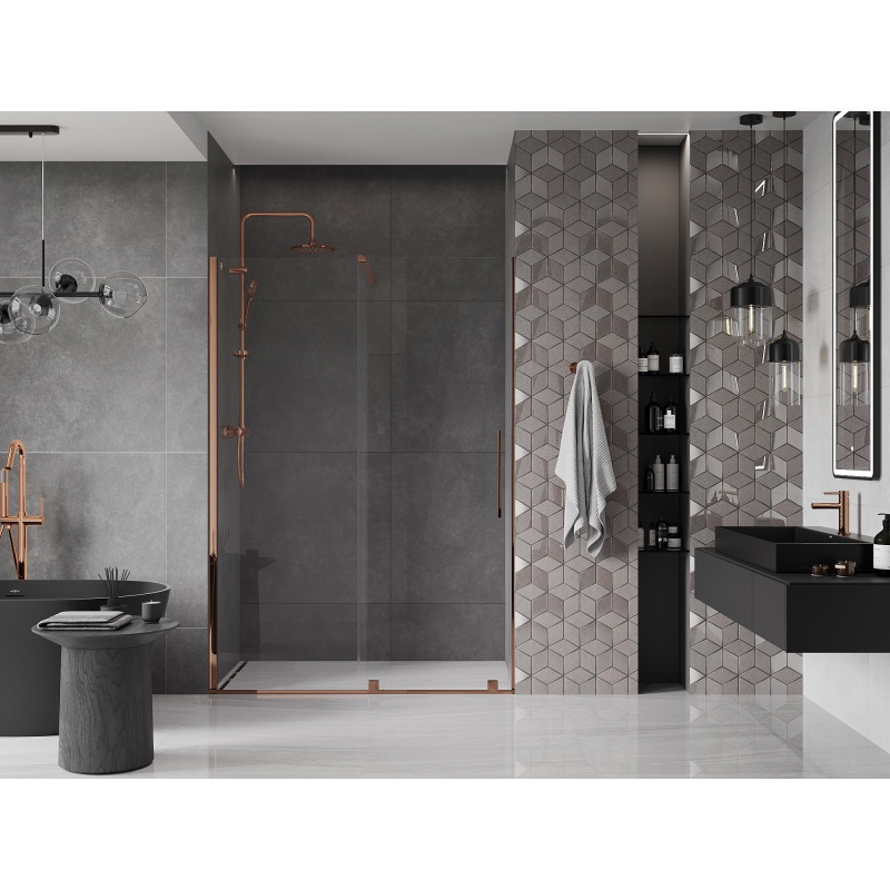 Mexen Velar Schiebetür Dusche 130 cm, transparent, Roségold - 871-130-000-01-60