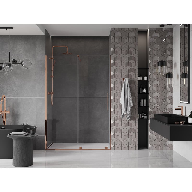 Mexen Velar Schiebetür-Duschwand 140 cm, transparent, Roségold - 871-140-000-01-60