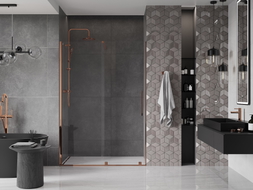 Mexen Velar Schiebetür-Duschwand 140 cm, transparent, Roségold - 871-140-000-01-60